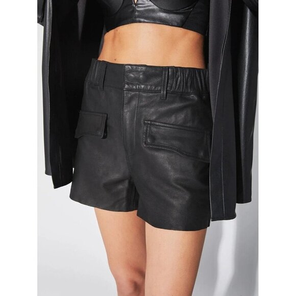 RTA Shane Leather High Waist Shorts Black Womens Size Small - Picture 1 of 11